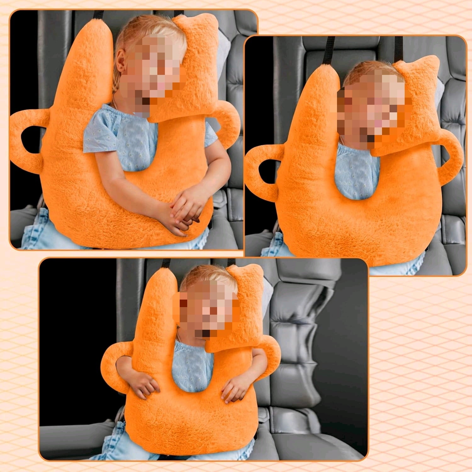 Travel Pillow for Adults and Children, The Back Seat of Car Travel Pillow Double-Handed &amp; Head Support Cushion Sleeper Holder Pillows for Long-Distance Travel (Orange)$$Bedding
