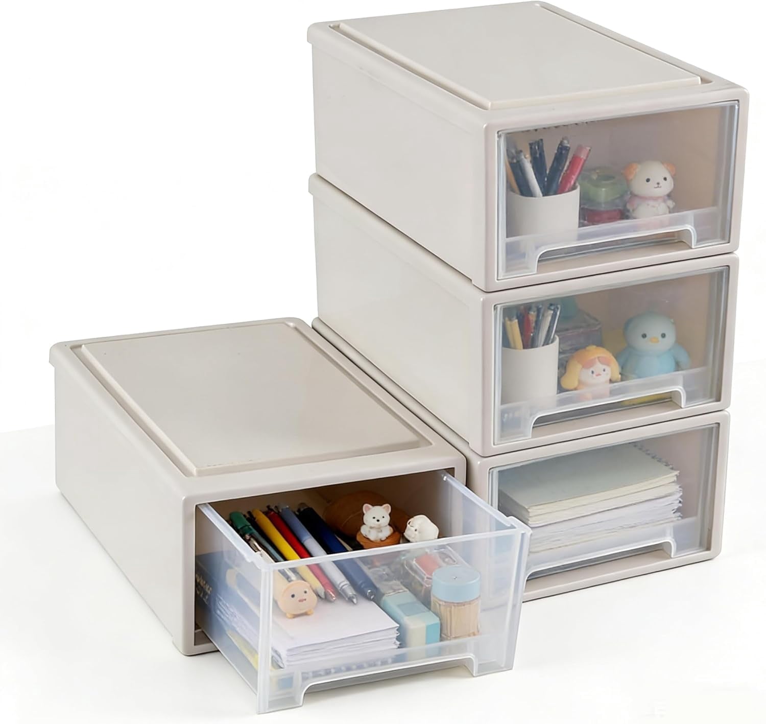 12 Quart Desktop Storage Organization Unit, 4 Pack Plastic Stacking Drawer Units