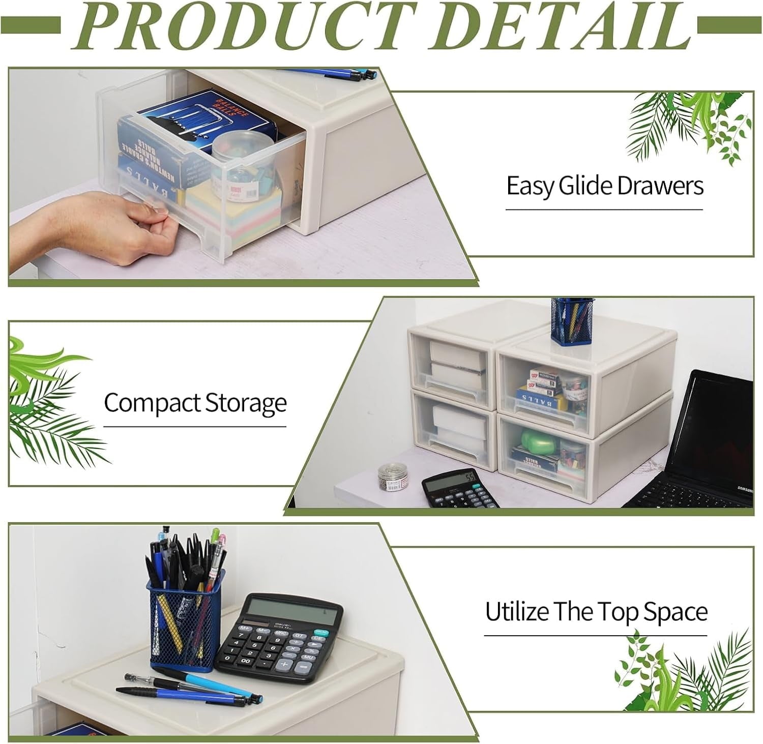 12 Quart Desktop Storage Organization Unit, 4 Pack Plastic Stacking Drawer Units