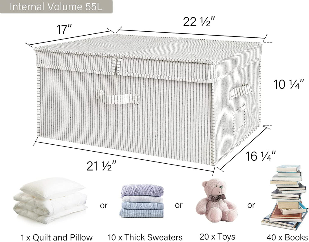 Extra Large Storage Bins with Lids, 55L Decorative Storage Bins with Double-Open Lid and Divider Board, Fabric Bins with Handles, Mixing of Brown &amp; Beige, 2-Pack