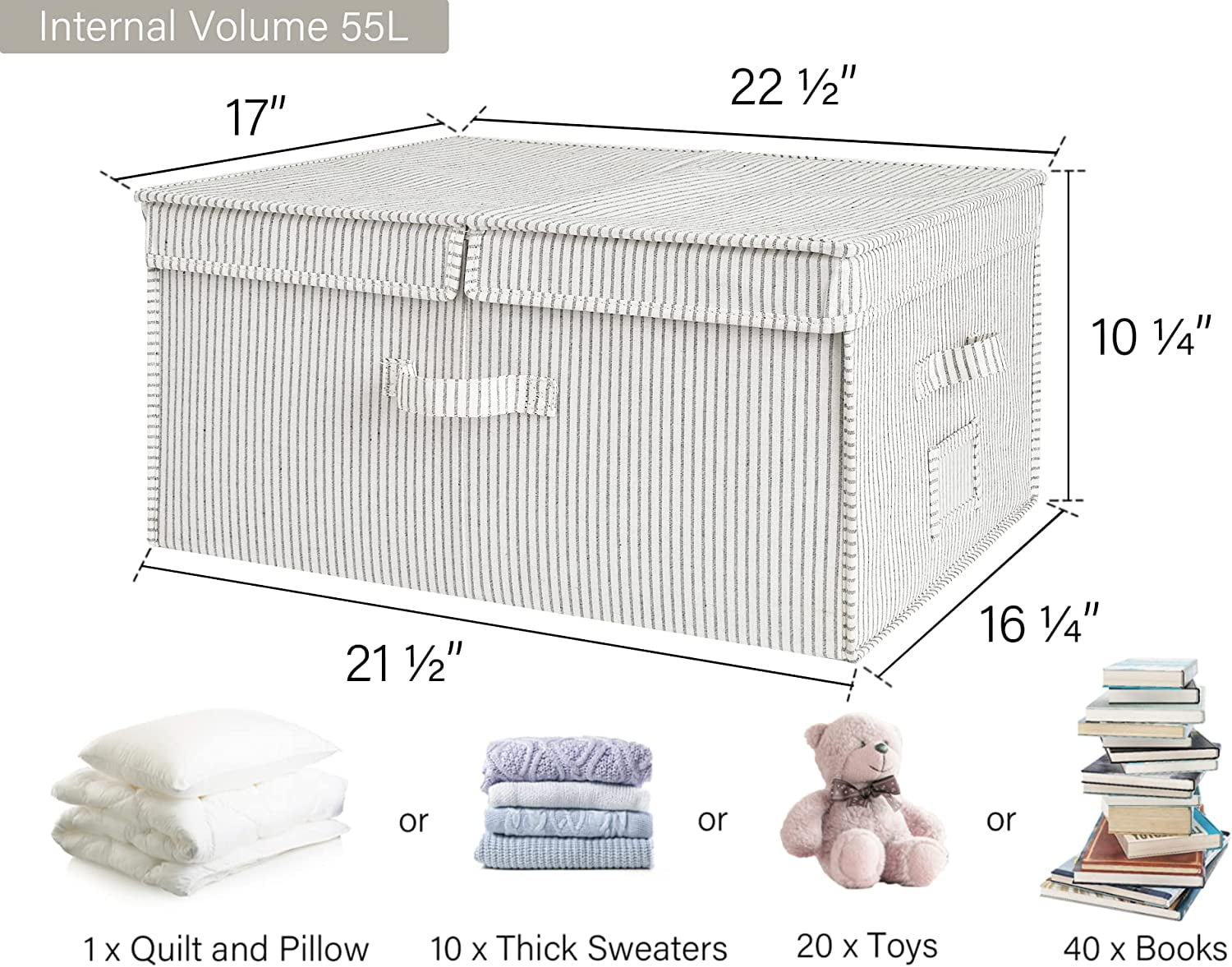 Extra Large Storage Bins with Lids, 55L Decorative Storage Bins with Double-Open Lid and Divider Board, Fabric Bins with Handles, Mixing of Brown &amp; Beige, 2-Pack