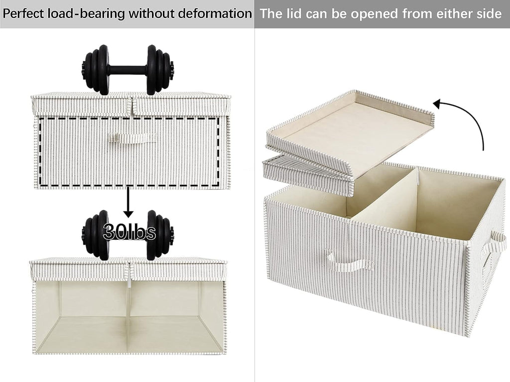 Extra Large Storage Bins with Lids, 55L Decorative Storage Bins with Double-Open Lid and Divider Board, Fabric Bins with Handles, Mixing of Brown &amp; Beige, 2-Pack