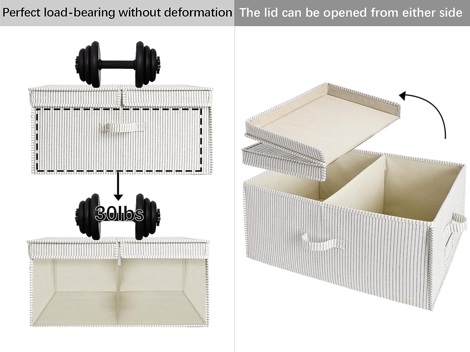 Extra Large Storage Bins with Lids, 55L Decorative Storage Bins with Double-Open Lid and Divider Board, Fabric Bins with Handles, Mixing of Brown &amp; Beige, 2-Pack