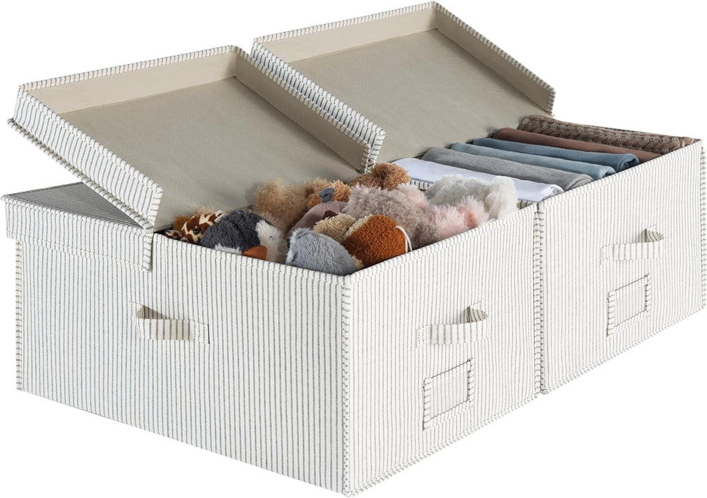 Extra Large Storage Bins with Lids, 55L Decorative Storage Bins with Double-Open Lid and Divider Board, Fabric Bins with Handles, Mixing of Brown &amp; Beige, 2-Pack
