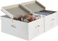 Extra Large Storage Bins with Lids, 55L Decorative Storage Bins with Double-Open Lid and Divider Board, Fabric Bins with Handles, Mixing of Brown &amp; Beige, 2-Pack